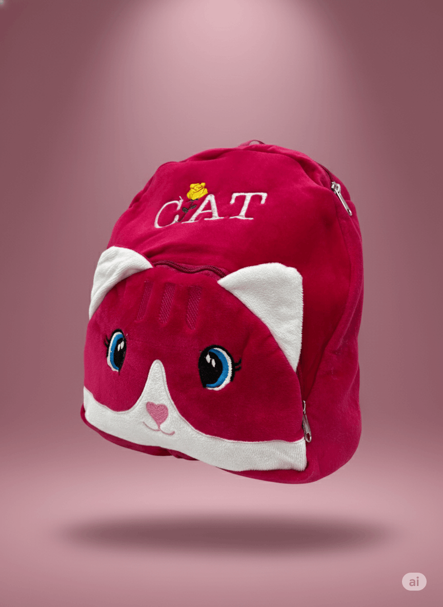 Cute Pink Cat Plush Backpack for Kids Soft Animal School Bag for Girls Toddlers and Preschool Children